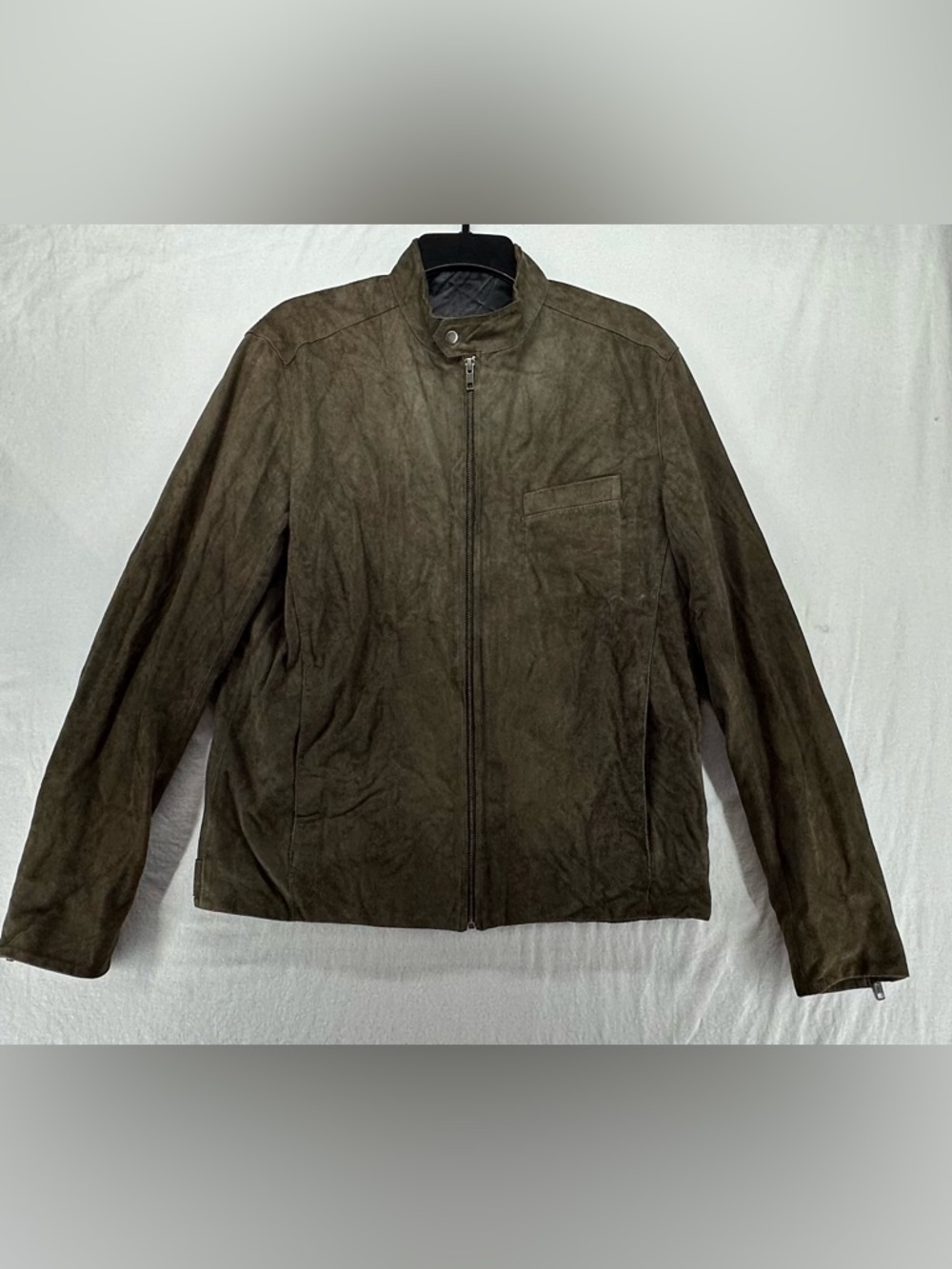 Reiss Goat Leather Green Jacket Norton Suede Moto Inspired Cuff Zipper Mens M